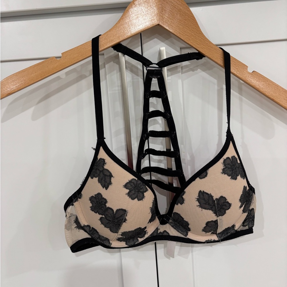 PINK Victoria's Secret Black Floral Strappy Bra